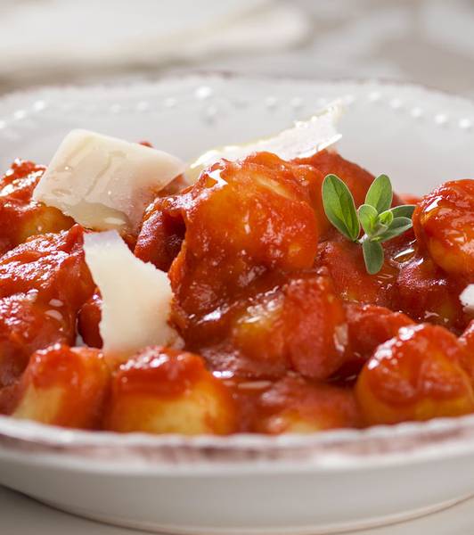 TOMATO GNOCCHI WITH PARMESAN CHEESE FLAKES