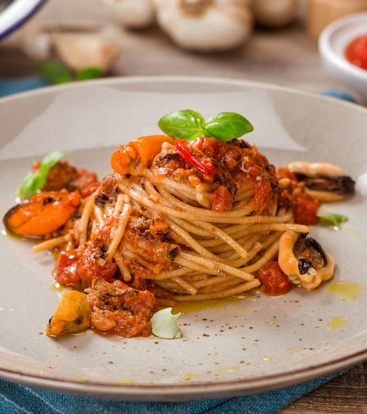 Wholegrain pasta with mussels